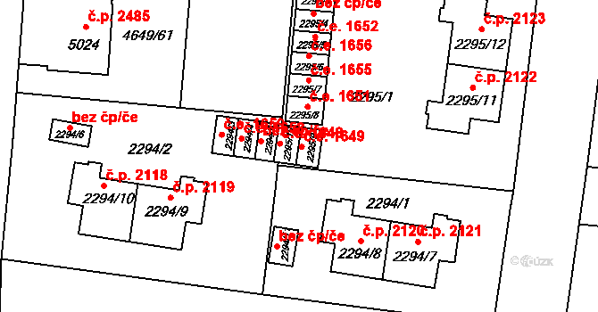 Žatec 1649 na parcele st. 2295/9 v KÚ Žatec, Katastrální mapa