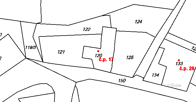 Proboštov 17, Malečov na parcele st. 120 v KÚ Proboštov u Tašova, Katastrální mapa