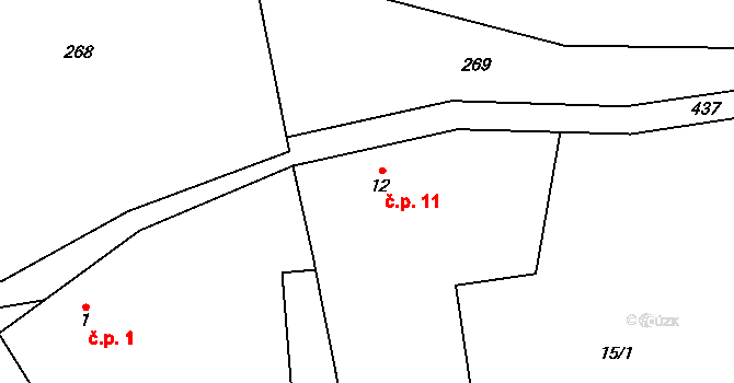 Hroznětín 11, Číhošť na parcele st. 12 v KÚ Hroznětín u Číhoště, Katastrální mapa