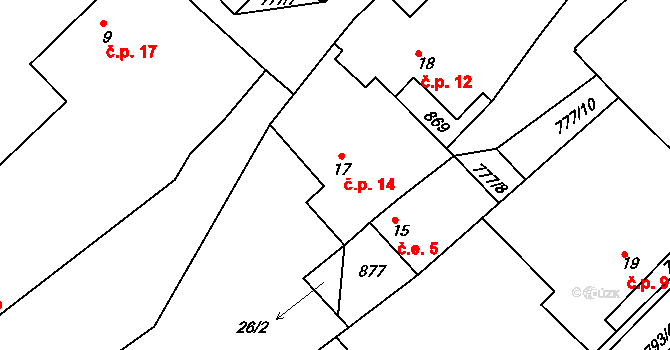 Hradec 14 na parcele st. 17 v KÚ Hradec u Ledče nad Sázavou, Katastrální mapa