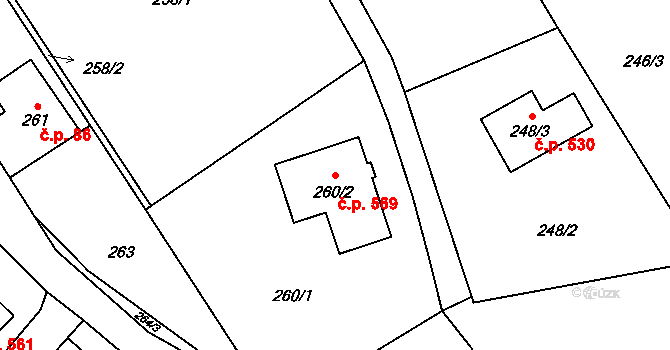 Hodslavice 569 na parcele st. 260/2 v KÚ Hodslavice, Katastrální mapa