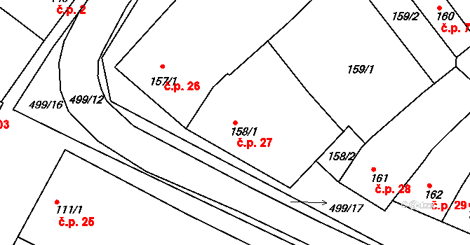 Smolín 27, Pohořelice na parcele st. 158/1 v KÚ Smolín, Katastrální mapa