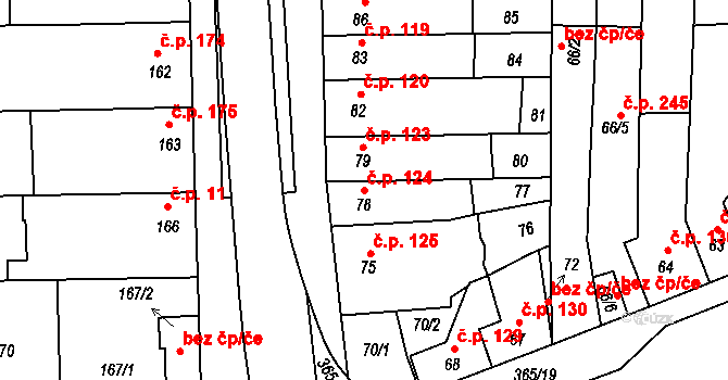 Všetuly 124, Holešov na parcele st. 78 v KÚ Všetuly, Katastrální mapa