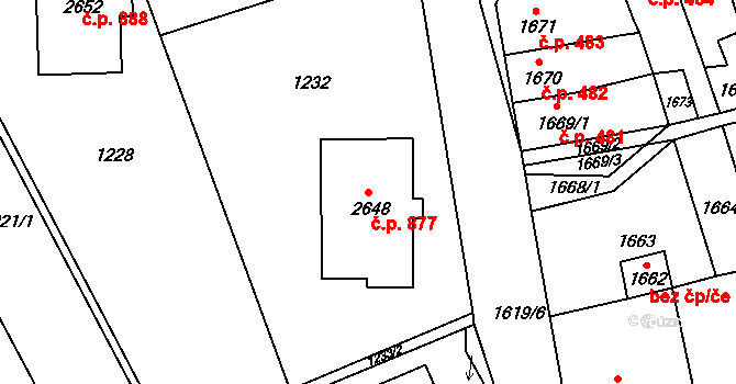 Koryčany 877 na parcele st. 2648 v KÚ Koryčany, Katastrální mapa
