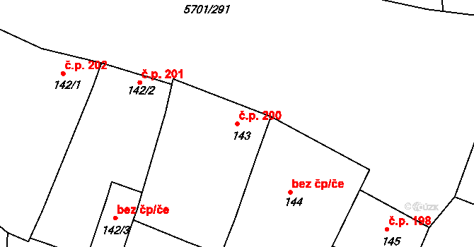 Hrádek 200 na parcele st. 143 v KÚ Hrádek u Znojma, Katastrální mapa