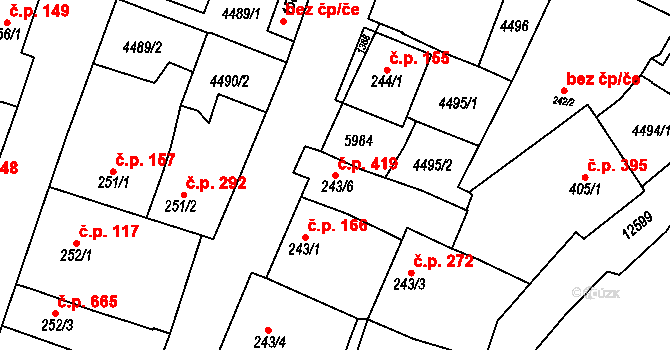 Hrušovany nad Jevišovkou 419 na parcele st. 243/6 v KÚ Hrušovany nad Jevišovkou, Katastrální mapa
