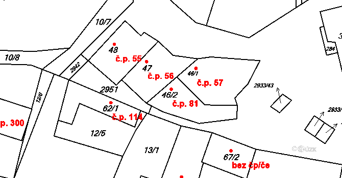 Mašovice 81 na parcele st. 46/2 v KÚ Mašovice u Znojma, Katastrální mapa