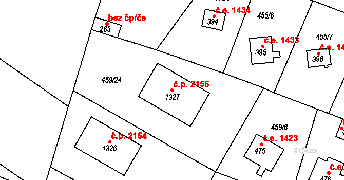Ládví 2155, Kamenice na parcele st. 1327 v KÚ Ládví, Katastrální mapa