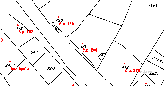 Vémyslice 200 na parcele st. 291 v KÚ Vémyslice, Katastrální mapa