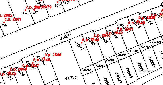 Znojmo 2844 na parcele st. 410/42 v KÚ Znojmo-Louka, Katastrální mapa