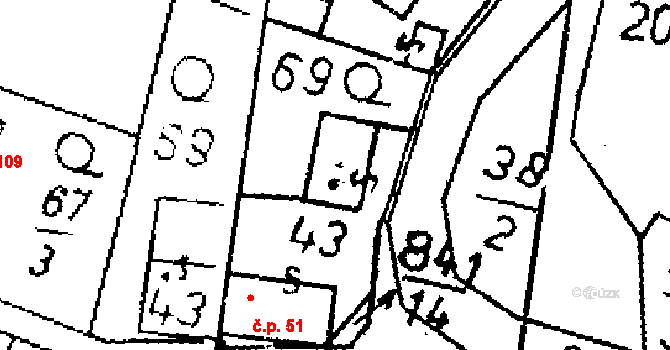 Opatovice I 51 na parcele st. 43 v KÚ Opatovice I, Katastrální mapa