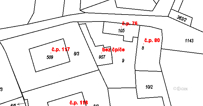 Líšnice 118572652 na parcele st. 907 v KÚ Líšnice u Prahy, Katastrální mapa