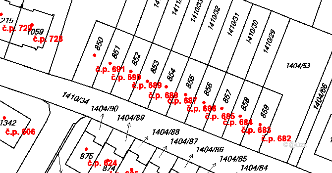 Brtnice 687 na parcele st. 854 v KÚ Brtnice, Katastrální mapa