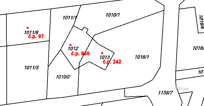 Lyžbice 242, Třinec na parcele st. 1013 v KÚ Lyžbice, Katastrální mapa