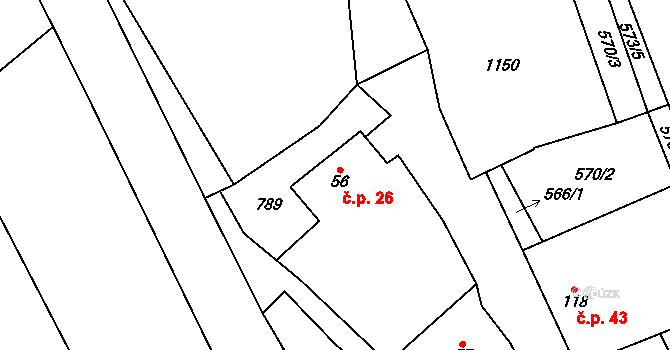 Nabdín 26, Černuc na parcele st. 56 v KÚ Nabdín, Katastrální mapa