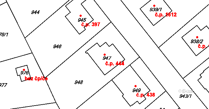 Roztoky 444 na parcele st. 947 v KÚ Roztoky u Prahy, Katastrální mapa