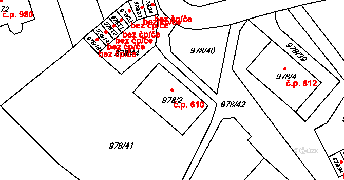 Doksy 610 na parcele st. 978/2 v KÚ Doksy u Máchova jezera, Katastrální mapa