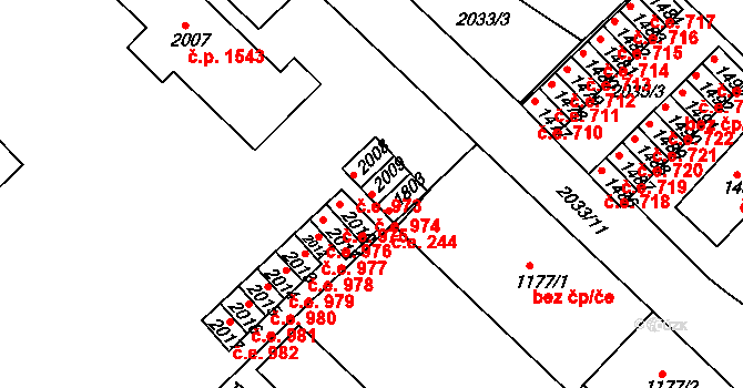Tišnov 974 na parcele st. 2009 v KÚ Tišnov, Katastrální mapa
