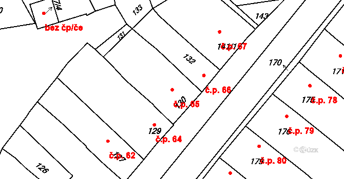 Sudoměřice 65 na parcele st. 130 v KÚ Sudoměřice, Katastrální mapa