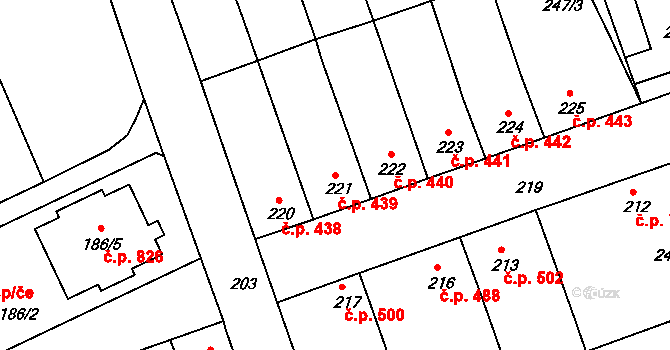 Chropyně 439 na parcele st. 221 v KÚ Chropyně, Katastrální mapa