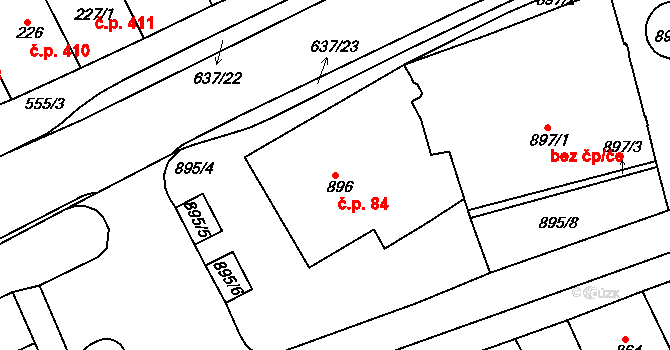 Rousínov 84 na parcele st. 896 v KÚ Rousínov u Vyškova, Katastrální mapa