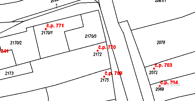 Slavíkovice 770, Rousínov na parcele st. 2172 v KÚ Rousínov u Vyškova, Katastrální mapa