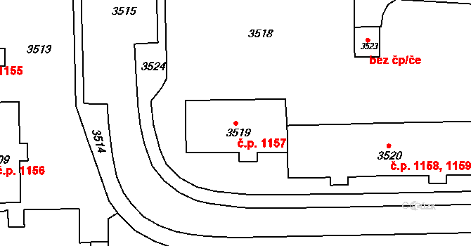 Rýmařov 1157 na parcele st. 3519 v KÚ Rýmařov, Katastrální mapa