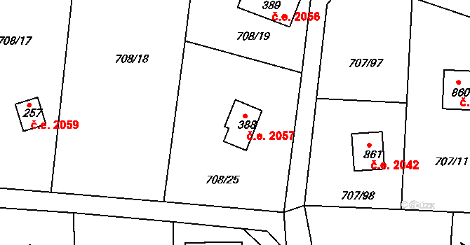 Skuheř 2057, Kamenice na parcele st. 388 v KÚ Těptín, Katastrální mapa