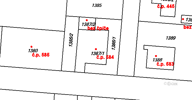 Třeboň II 584, Třeboň na parcele st. 1387/1 v KÚ Třeboň, Katastrální mapa