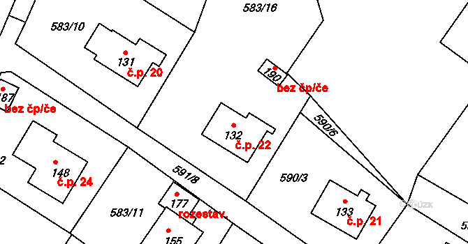Domaslavice 22, Proseč pod Ještědem na parcele st. 132 v KÚ Javorník u Českého Dubu, Katastrální mapa