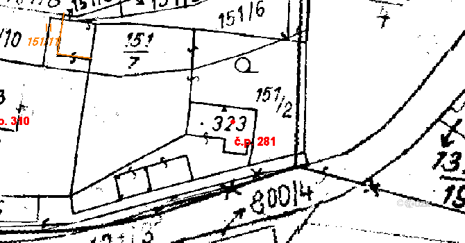 Černošín 281 na parcele st. 323 v KÚ Černošín, Katastrální mapa