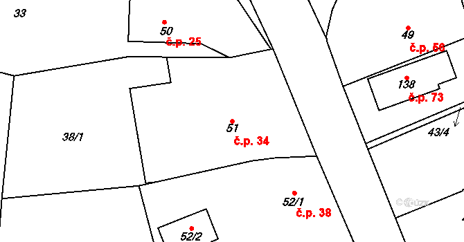 Lubno 34, Nechanice na parcele st. 51 v KÚ Lubno u Nechanic, Katastrální mapa