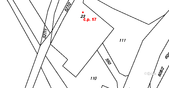 Borušov 17 na parcele st. 23 v KÚ Prklišov, Katastrální mapa