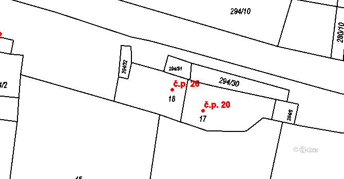 Hvozdečko 26, Bouzov na parcele st. 18 v KÚ Hvozdečko, Katastrální mapa