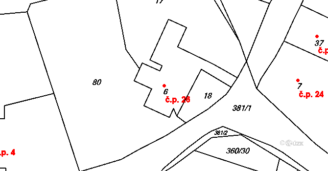 Kardavec 26, Hluboš na parcele st. 6 v KÚ Kardavec, Katastrální mapa