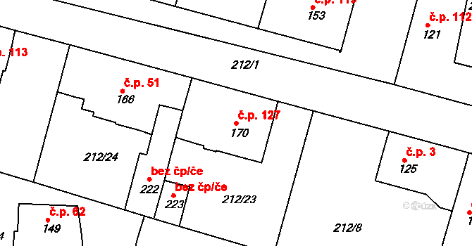 Libotenice 127 na parcele st. 170 v KÚ Libotenice, Katastrální mapa