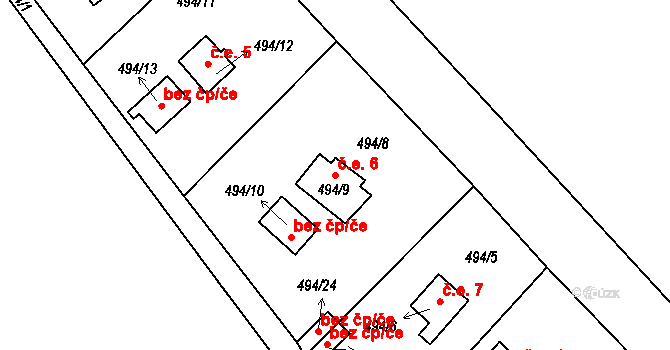 Semice 6 na parcele st. 494/9 v KÚ Semice nad Labem, Katastrální mapa