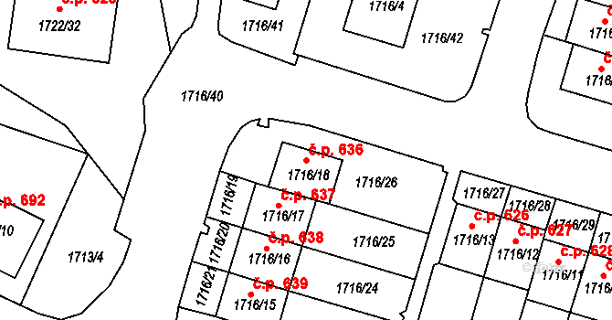 Miřetice u Klášterce nad Ohří 636, Klášterec nad Ohří na parcele st. 1716/18 v KÚ Miřetice u Klášterce nad Ohří, Katastrální mapa