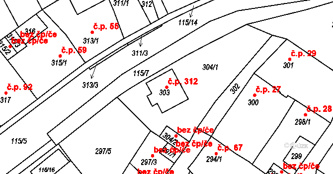 Proboštov 312 na parcele st. 303 v KÚ Proboštov u Teplic, Katastrální mapa