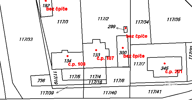 Cerekvice nad Loučnou 107 na parcele st. 133 v KÚ Cerekvice nad Loučnou, Katastrální mapa