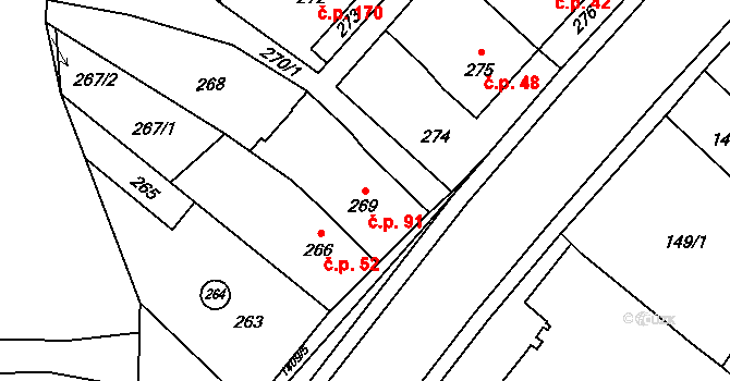 Pudlov 91, Bohumín na parcele st. 269/1 v KÚ Pudlov, Katastrální mapa