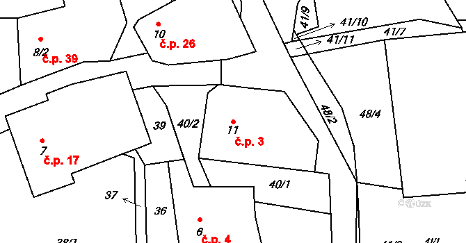 Vlásenice-Drbohlavy 3, Pelhřimov na parcele st. 11 v KÚ Vlásenice-Drbohlavy, Katastrální mapa