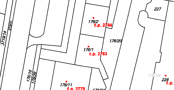Teplice 2783 na parcele st. 176/1 v KÚ Teplice, Katastrální mapa