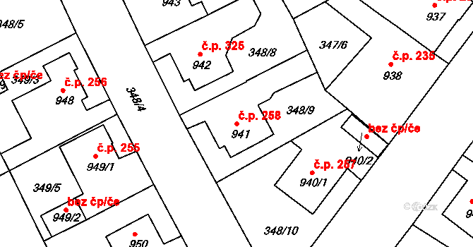 Plzeňské Předměstí 258, Rokycany na parcele st. 941 v KÚ Rokycany, Katastrální mapa