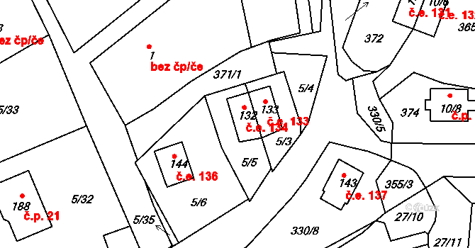 Cetnov 134, Cheb na parcele st. 132 v KÚ Cetnov, Katastrální mapa