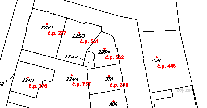 Mariánské Lázně 532 na parcele st. 225/4 v KÚ Mariánské Lázně, Katastrální mapa