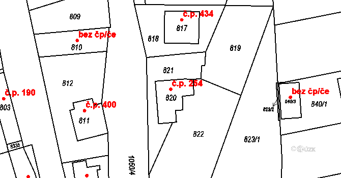 Jablůnka 254 na parcele st. 820 v KÚ Jablůnka, Katastrální mapa