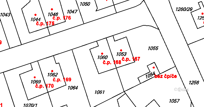 Vinoř 168, Praha na parcele st. 1060 v KÚ Vinoř, Katastrální mapa