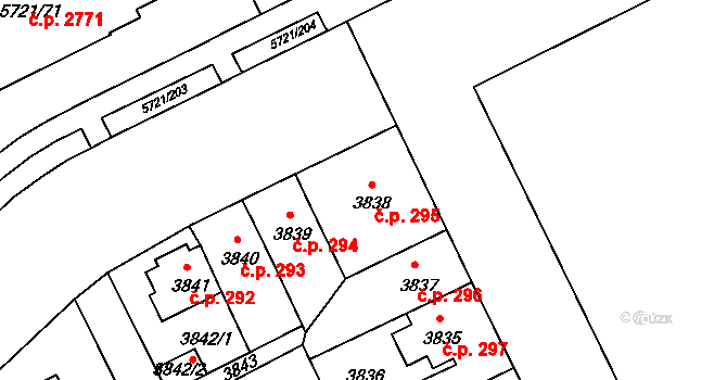 Záběhlice 295, Praha na parcele st. 3838 v KÚ Záběhlice, Katastrální mapa