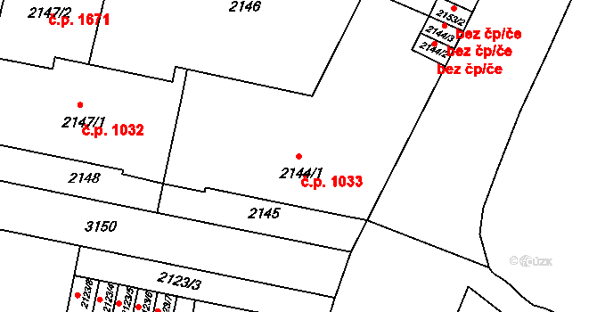 Nusle 1033, Praha na parcele st. 2144/1 v KÚ Nusle, Katastrální mapa